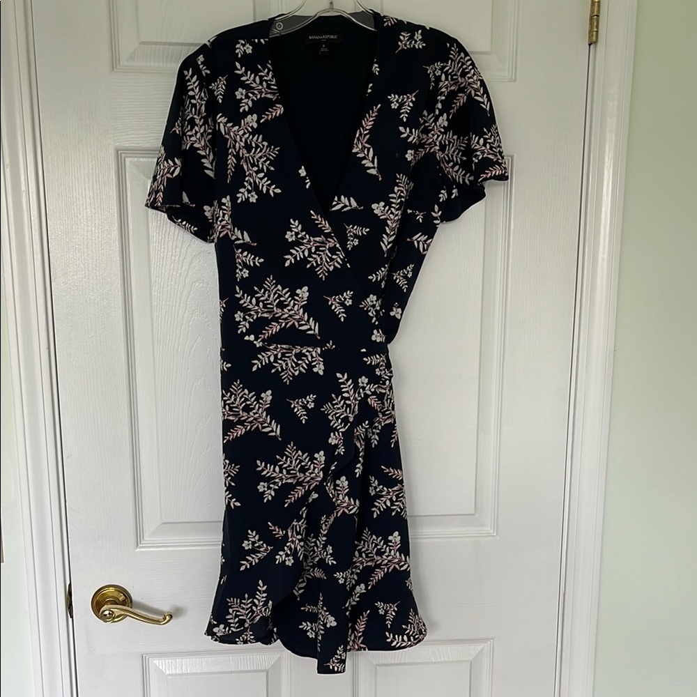 Floral Wrap Dress in Navy by Banana Republic.